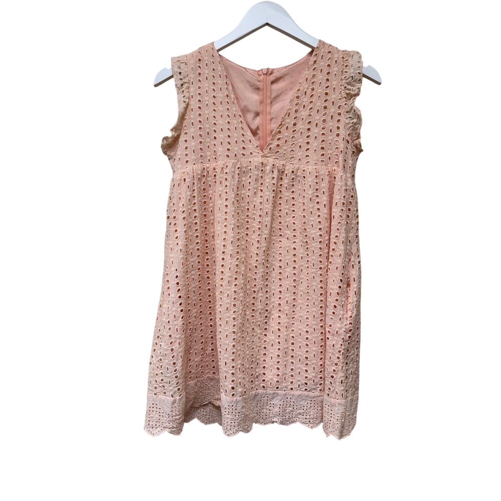 Pink Pastel Size Small 100% Eyelet Cotton Baby Doll Mini Dress Romper Vacation